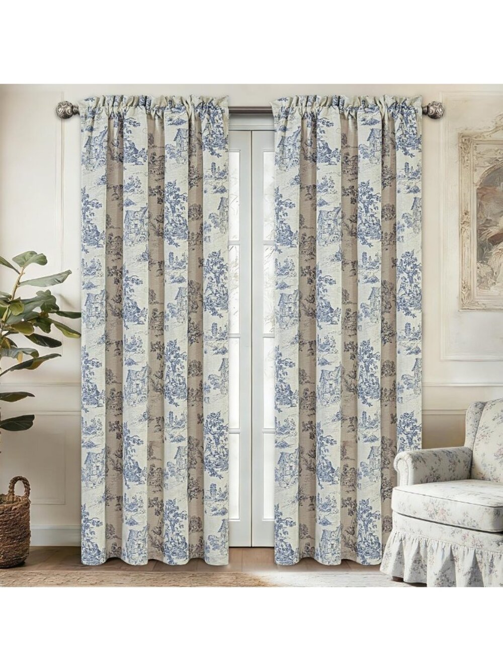 Elegant Blackout Curtains for Bedroom, 2 Panels, 52" W x 84" L, Toile Design